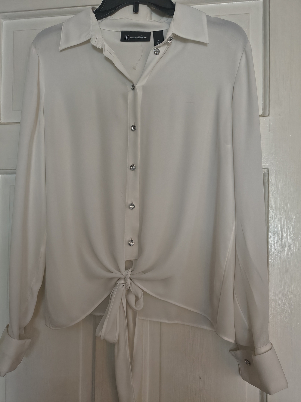 INC International Concepts Cream Tie-Front Blouse